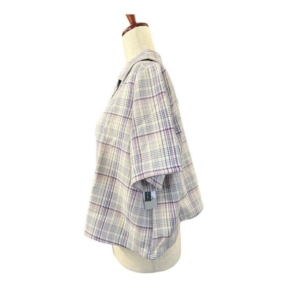 BP by Nordstrom Plaid Cropped Button Up Top~Size 1X~Purple Veronika Plaid~L1 33 - Picture 6 of 10